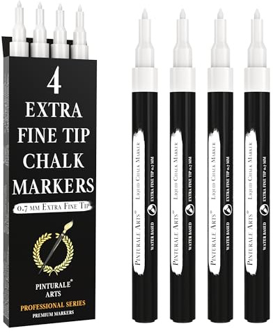 Pinturale Arts Vita flytande krita markörer | Set med 4 raderbara glasmarkörer | 0,7 mm fin spets | för fönster, skiffer, lätt torr radering