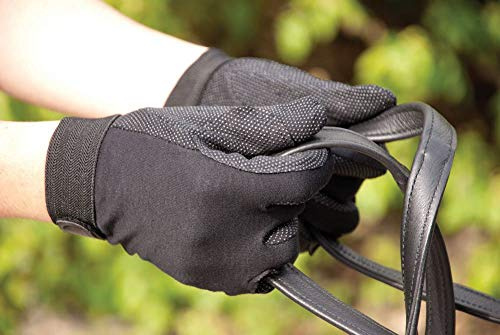 Rhinegold Cotton Pimple Grip Horse Riding Gloves - Non-Slip Lightweight Unisex Equestrian Gloves with Easy Fasten and Elasticated Wrist - Riding Gloves Men & Ladies Equestrian