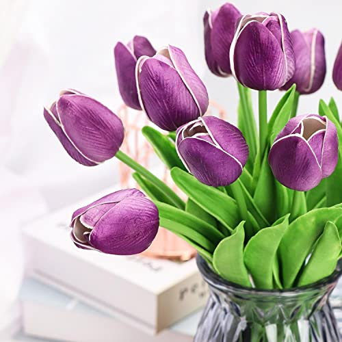 Lucywey Künstliche Tulpen Gefälschte Tulpen, 12 Stück Unechte Blumen Künstliche Tulpe für Hochzeiten Haus Garten Party Blumenschmuck (Lila)