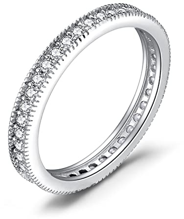 JewelryPalace Modeschmuck Klassisch Zirkonia Band Ring Damen, Hochzeitsringe Damenring Silber 925 Trauringe Eheringe für Frauen, Vorsteckring Stapelring Eternity Ring Bandring Schmal, Ringe Set 58