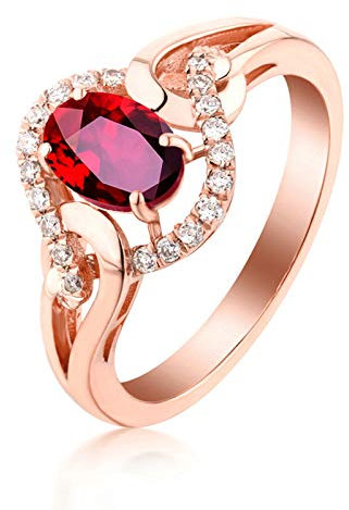 Gualiy Ringe Gold 18 K mit Rubin, Rotgold Ring Damen 750 Halo Ring mit Rubin und Diamant 0.55 Carat Echt Gold Verlobungsringe Größe 61 (19.4)