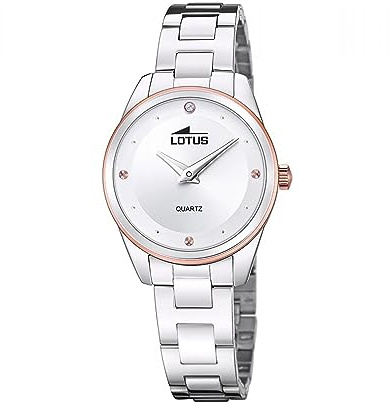 LOTUS Reloj Mujer Analógico de Acero Inoxidable 316l Plateado | Movimiento de Cuarzo, Cristal Mineral de Alta Resistencia, Resistente al Agua 5 ATM 18795/1, Trendy