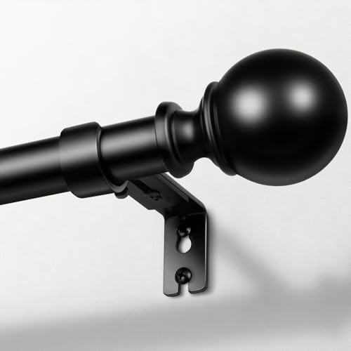 Zeerobee Curtain Rods for Windows 66 to 120, 1 Inch Adjustable Heavy Duty Black Curtain Rod, Outdoor Indoor Room Divider Modern Drapery Pole, 66-120