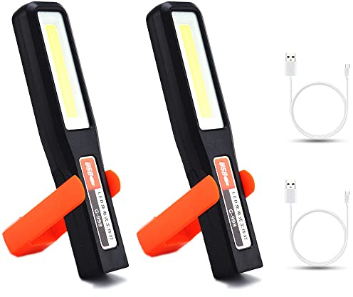 BeisDirect portátil 20W COB LED+XPE LED linterna antorcha lámpara de inspección recargable luz de trabajo lámpara de ahorro de energía con base magnética y gancho para camping (2 Pack)