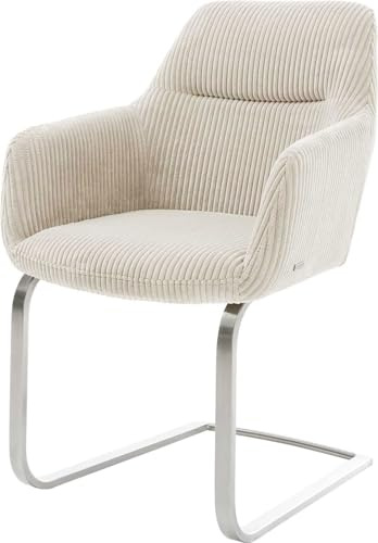 DELIFE Schwingstuhl Pejo-Flex Freischwinger flach Edelstahl Cord Beige | Taschenfederkern