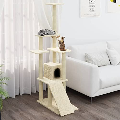 SHUJING Rascador para Gatos con Postes de sisal, Arbol para Gatos, Gatos Accesorios, Arranhador para Gatos, Arbol Rascador Gatos, Color Crema 155 cm
