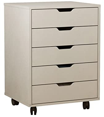 FIONEL Aktenschrank Rollcontainer Aktenschrank mit 5 Schubladen, Büro-Flaschenzug, beweglicher Aktenschrank, Holzschubladenschrank, Büroschrank, niedriger Schrank Büroschrank