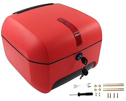 JUNNIU Motorrad-Heckkoffer, Kofferraum, Gepäck, Roller-Aufbewahrung, Trägerkoffer, mit Rückenlehne und Rücklicht, Roller-Ersatz-Kofferraum, ABS-Motorrad-Topcase, matt/rot Decoration