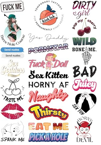 Kink Ink - 25 Kinky Adult Temporary Tattoos for Women and Men, Sexy Naughty Fun Tattoos on A4 Sheet