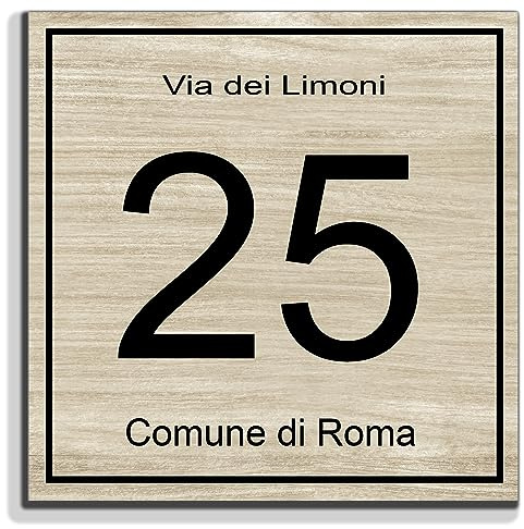 Stileitaliano Hausnummernschild aus Aluminium für den Außenbereich, personalisierbar mit UV-Behandlung (Eiche)