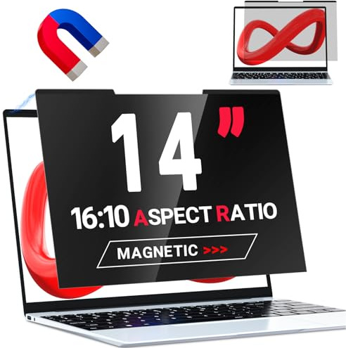 ZOEGAA Magnetischer Laptop Sichtschutz 14 Zoll Seitenverhältnis 16:10 für Lenovo Hp Dell Acer Asus, Abnehmbarer Anti Blaulicht Blickschutzfolie Sichtschutzfolie Laptop Entwickelt&Produziert