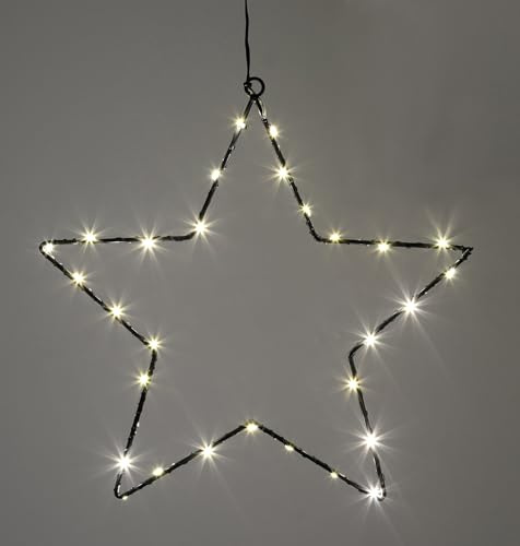 LED Leuchtstern zum Hängen aus Metall in schwarz mit Timer - 30 cm - Stern Silhouette warm weiß beleuchtet für Innen