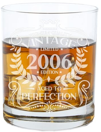 Always Looking Good 20th Birthday Gift for Men Vintage 2006 Aged to Perfection Engraved Whiskey Glass Present for 20 Year Old Etched Whisky Bourbon Scotch Lowball Tumbler Glasses
