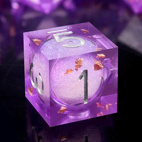 Haxtec Liquid Core Sharp Edge Würfelset mit Etui – 7-teiliges Set mit lila Glitzer, polyedrische D&D-Würfel für Rollenspiele