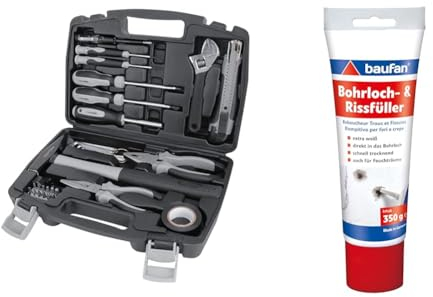 Amazon Basics - Werkzeug-Set für den Haushalt, Stahllegierung, 32 Teile, Schwarz/Grau & Baufan 4016215101421 Bohrloch- und Rissfüller Spachtelmasse, weiß