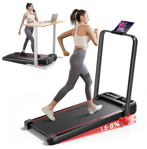RHYTHM FUN Walking Pad Treadmill with Incline, 8% Incline Walking Treadmill, 300 lbs Foldable Treadmills with Handles for Home Office Use, Under Desk Compact Walking Pad