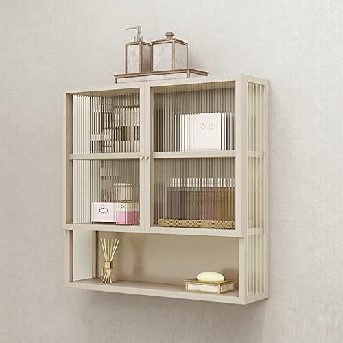 Badezimmerschrank,Badezimmer-Wandschrank, Medizinschrank aus Glas, Mehrzweck-Aufbewahrungsschrank für Zuhause und die Küche mit 2 Türen und 1 offenem Regal, für Badezimmer, Wohnzimmer, Küche
