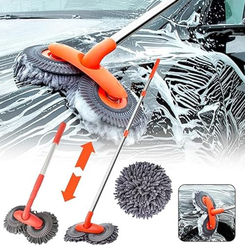 Brosse de lavage de voiture avec long manche, serpillère chenille de lavage de voiture à poils doux anti-rayures pour voiture, camion (tête de brosse Olny)