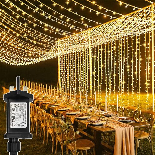 yowin Curtain Fairy Lights 300 LED 3m x 3m, 8 Modes Christmas Lights with Timer, Connectable Wall Fairy Light Plug in Waterproof for Gazebo Window Pergola Party Wedding Indoor Outdoor (Warm White)