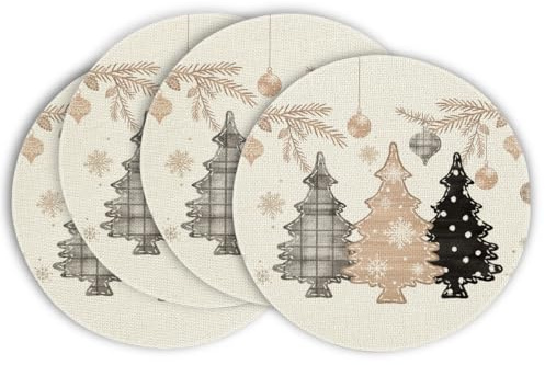 Artoid Mode Rosa Kiefer Bäume Weihnachten Runde Platzsets 4er Set, 37cm Winter Xmas Tischset Platzdeckchen Küche Party Deko