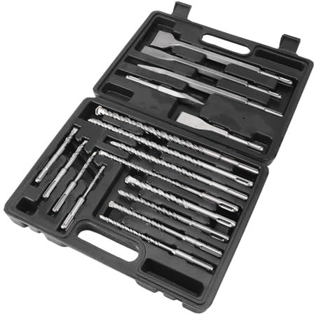 Set di 17 punte per trapano a percussione e scalpello, per piastrelle di cemento con scatola per cemento, pietra, mattoni