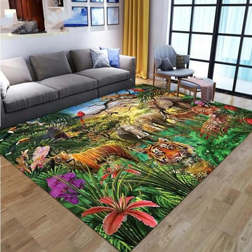 3D Gedruckt Bettvorleger rutschfeste Area Teppich,Tiger-Tierwelt 3D Optische Illusion Teppiche Weich Flanell Bodenteppich Wohnzimmer Schlafzimmer Throw Runner Teppiche Low Profile Türmatten- -7S5V5X9