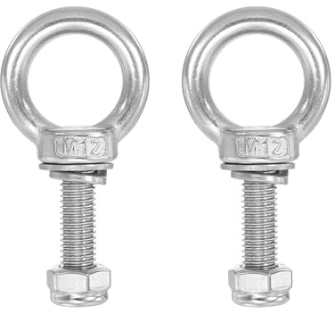 PATIKIL Boulons d'Œil d'Épaule de Levage M12x35 Acier inoxydable 304 Filetage Mâle avec Joint d'Écrou à Vis Hexagonale Rondelle Plate pour Suspendre Chaîne Câble Métallique, 2 ensembles