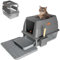 Arenero de Gato Grande de Acero Inoxidable - Caja de Arena Con Entrada por Arriba, Alfombra y Pala - WC Inodoro para Gatos (Gris Oscuro)