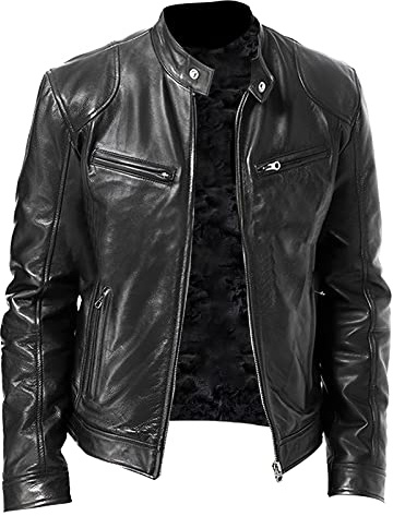 Veste en Cuir pour Homme Blouson de Motard SynthéTique Jacket Style Vintage et Décontracté