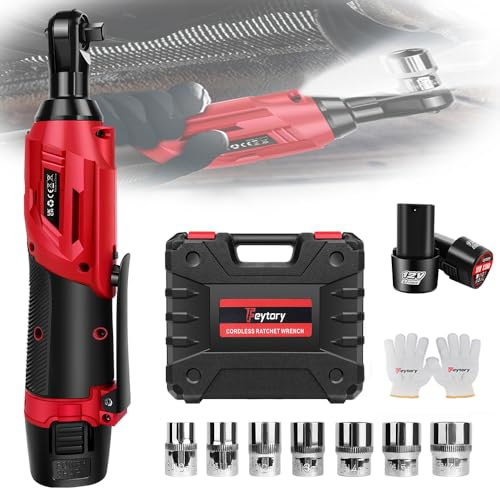12V Akku Ratsche Elektrische Ratschenschlüssel Set, 40 Nm Kabelloser Ratschenschrauber Mit 2x1,5 Ah Akku, 2300 U/min Inkl. 7 Steckdosen, Aufbewahrungsbox