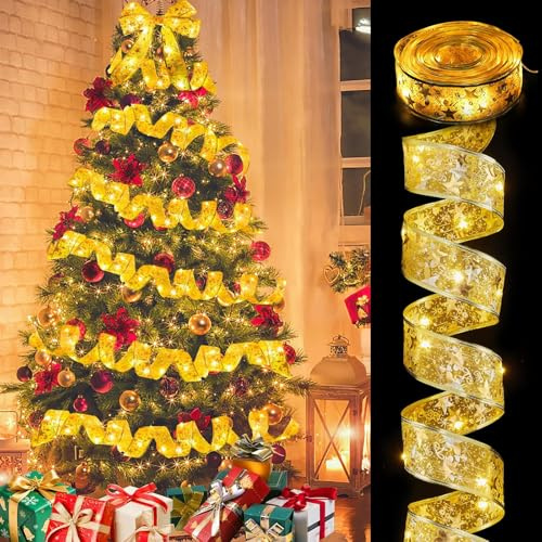 Aofonchy Nastro Luminoso Natale, 5M 50LED Nastro Luminose per Albero di Natale, Catena Luminosa di Natale a Batteria, Luci di Fata Albero di Natale per Decorazioni Alberi di Natale Matrimoni