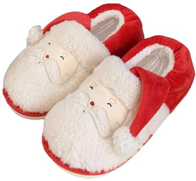 Generico Chaussons pour femme de Noël poilu Causal Chaussons pour femme de Noël chaudes, assiette pantoufle avec rennes slippers légère éponge chaussures couple pantoufles femme chaussures, Blanc, 36