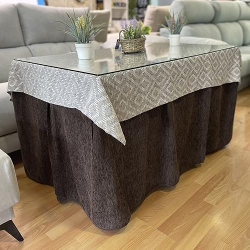 Genérico Ropa Chenilla de Mesa Camilla Rectangular (Chocolate) con 8 Pliegues - Incluye tapete - Varias Medidas - Falda Mesa Camilla, Enaguillas, Ropa Chenilla (120 x 70 cm (72 cm de Alto))