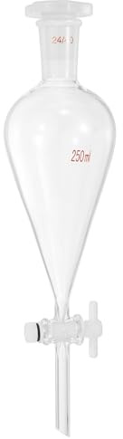 PATIKIL 250ml Imbuto Separatore Conico, Imbuto Separatore Da Laboratorio In Vetro Borosilicato Spesso Con Attacchi 24/40 E Rubinetto In PTFE Per Estrazione E Titolazione