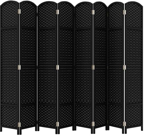 Room Divider 8 Panel Screen 5.6 Ft Tall Partition Room Dividers Black Privacy Screens Folding Room Separation Free Standing Waterproof Wood Frame Wall Divider