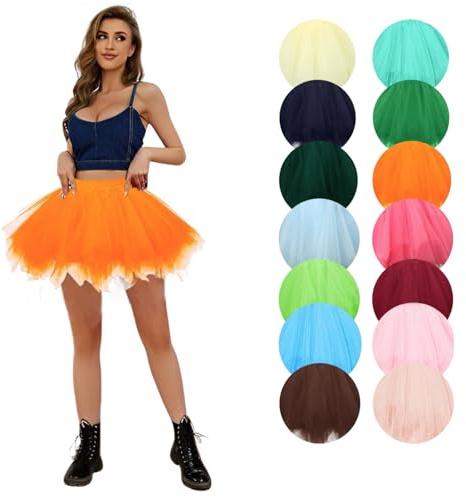 tüllrock Damen, orange, aperol Spritz kostüm, Damen Tüllrock - 50Er Jahre Karneval Ballett Kostüm Tanzkleid Ballettrock Tütü Rock Unterrock Tutu Petticoat orange