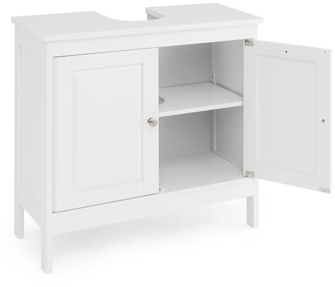 GOPLUS Meuble Salle de Bain sous Lavabo, Découpe en Forme de U 20 x 8cm, 2 Portes et Étagère Intérieure Réglable, pour Lavabo Suspendu ou Encastré (Non Inclus), Blanc
