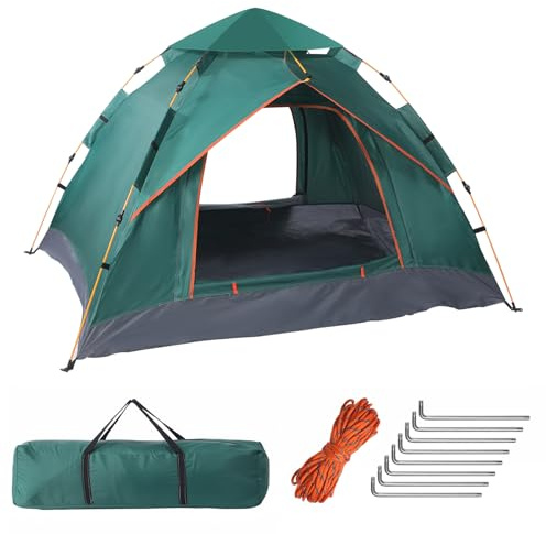 Putentfun Tenda da campeggio, tenda pop up per 3 persone, tenda a cupola per famiglie, 4 stagioni, grande, automatica, impermeabile, antivento, con 2 porte in rete, borsa portaoggetti per campeggio