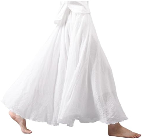 CNAFGBGG Jupe en Lin Maxi Jupe Longue bohème Blanche avec Plis A-Line Double Couche d'été élastique 33, 5 dans Une Robe Maxi à la Plage Longue fluidité pour Femmes, Fille.