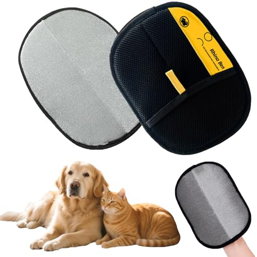 Olgary 2 Stück Doppelseitige Pflegehandschuhe für Hunde & Katzen, Double-Sided Pet Grooming Gloves, Static Removal Gloves for Pet Hair for Washing Deshedding Grooming