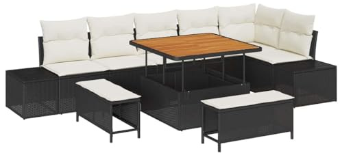 vidaXL Trädgårdsoffset med kudde 9 pcs Svart konstrotting, Trädgård och terrass, modern modulär utemöbel, UV-skyddad soffa, lätt rattansoffa, mysig patio-lounge
