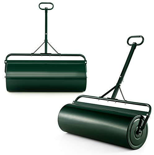 COSTWAY Rullo da Giardino per Prato 113 L 90 x 40 cm, Rullo per Prato in Metallo Riempibile di Acqua/Sabbia con Manico Antiscivolo, Ideale per Cortile, Parco e Fattoria (Verde)