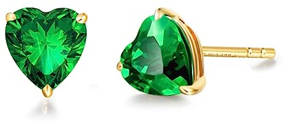 FANCIME Solide 14 Karat 585 Gelb/Weiß Gold Heart Klein Ohrstecker Ohrringe mit Natürlich/Synthetisch Edelstein Schmuck für Damen Mädchen Mama, Größe: 5 * 5 mm