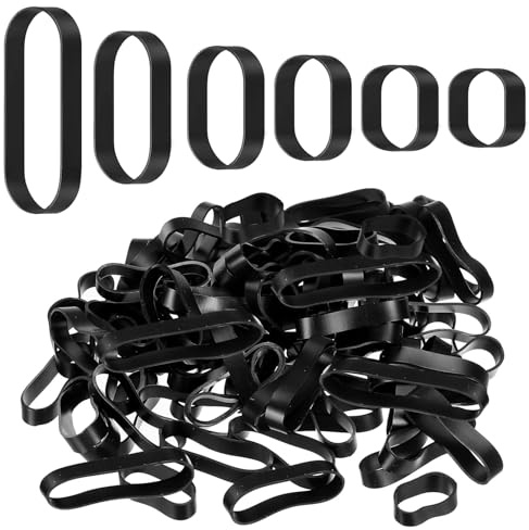 120Pcs Black Thick Rubber Bands - 5/6/8/9/12/18CM Heavy Duty Reusable Bands, Natural Strong Elastic Bands, Reusable File Folders Band, Wide Stretchable Band for Home School Office Workshop