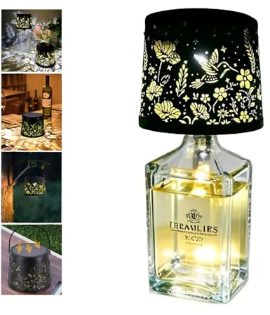 Les-Theresa Wireless Bottle Lamp, Lampshade Light Rechargeable Bottle Top Lamps, Led Wine Table Lamp Ip65 Bottle Top Lights with Shade for Living Bedroom Bars Restaurants