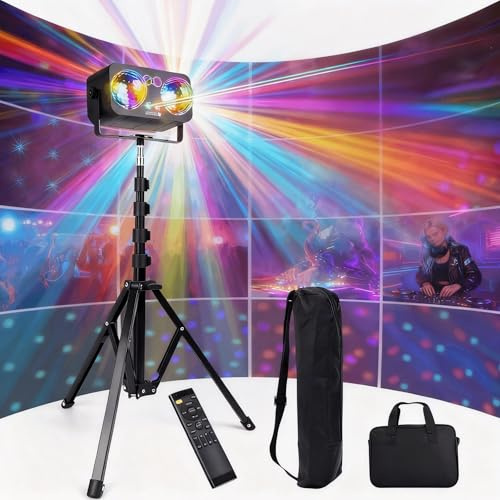Disco Lights with Stand, 6-in-1 Disco Ball Party Lights with Remote & Sound Activated Modes, Portable Led DJ Lights for Parties, Stage Lighting & Home Events