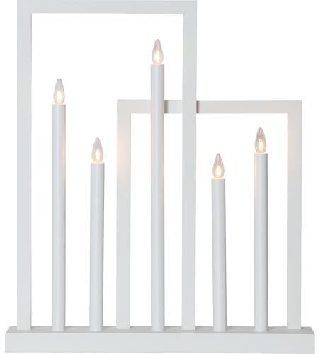 EGLO Kerzenständer Frame, Dekoleuchte Weihnachten, Fensterdeko aus Holz | Stahl undKunststoff in weiß warmweiß