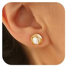 Turandoss 14K Vergoldet Perlen Ohrringe Hängend Damen, Perlenohrringe Gold | Hypoallergene Ohrringe Perlen Hängend, Perlenohrringe Hängend, Weiße Süßwasserperlen, Geburtstagsgeschenk für Frauen Damen