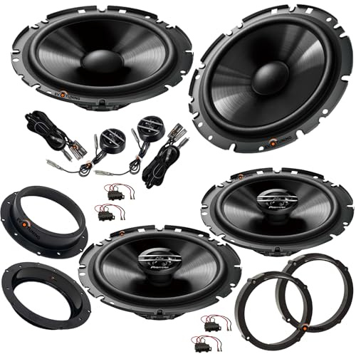 EvoTuning Kit 6 Casse Altoparlanti compatibile con Pioneer TS-G170C+1720F per VW Golf V MK5 dal 2003 al 2008 Anteriori e Posteriori + 4 Anelli Adattatori + 4 Cavi/connettori (no plug and play)