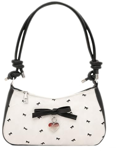 KASESSS Borsa Ragazza Dolce Borsetta Ragazza Modello di Fiocco Borsa a Spalla Donna in Pelle PU Borsette ragazza Y2K Borse a Spalla Regolabile Borse Tracolla Donna Moda Borsa Mezzaluna, Bianco